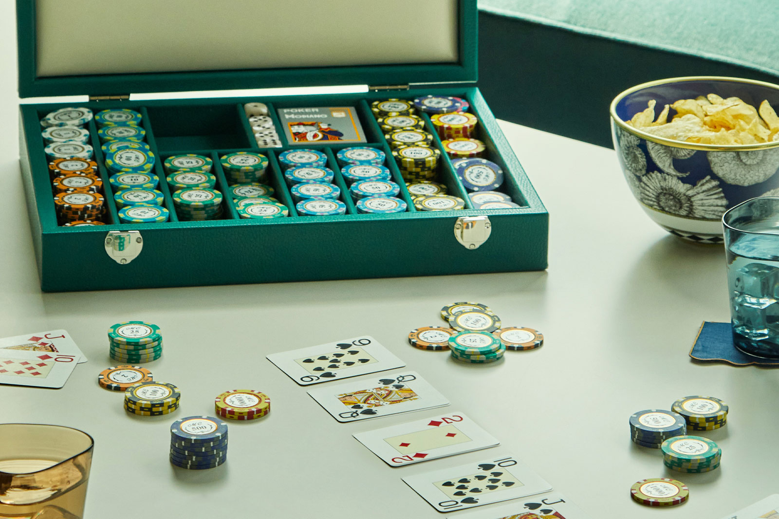 Abask Hector Saxe Leather Poker Set