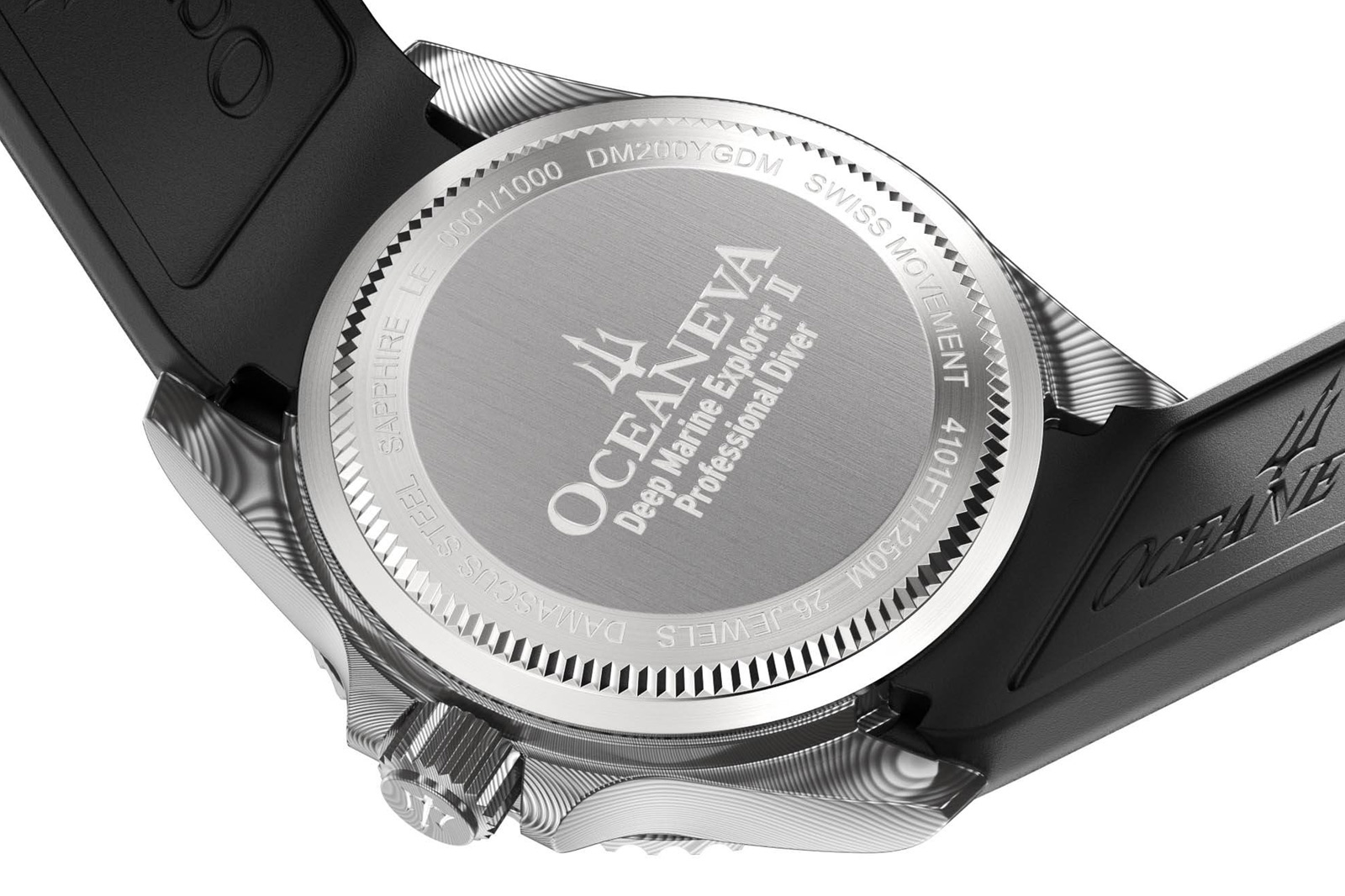 Oceaneva Deep Marine Explorer II Pro Diver Damascus Steel Caseback