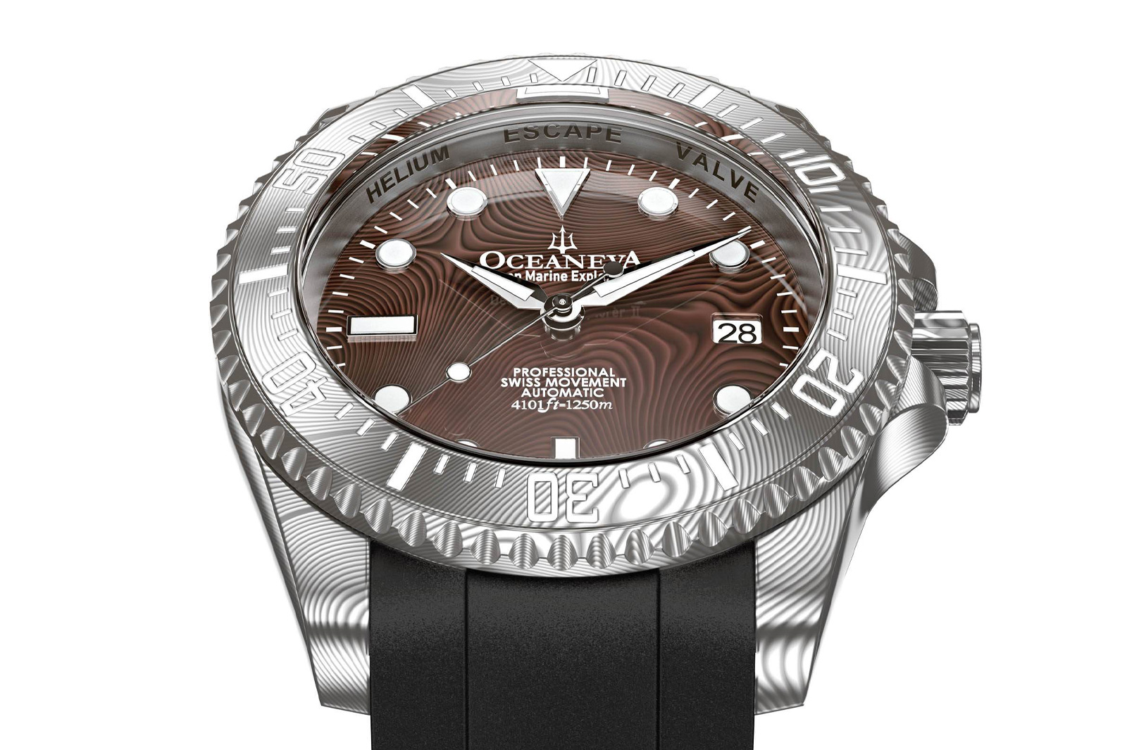 Deep Marine Explorer II Pro Diver Damascus Steel Coffee Brown