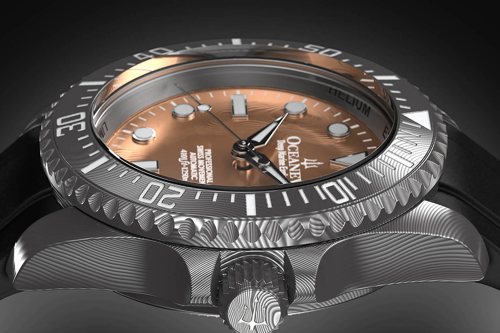 Deep Marine Explorer II Pro Diver Damascus Steel Rose Gold